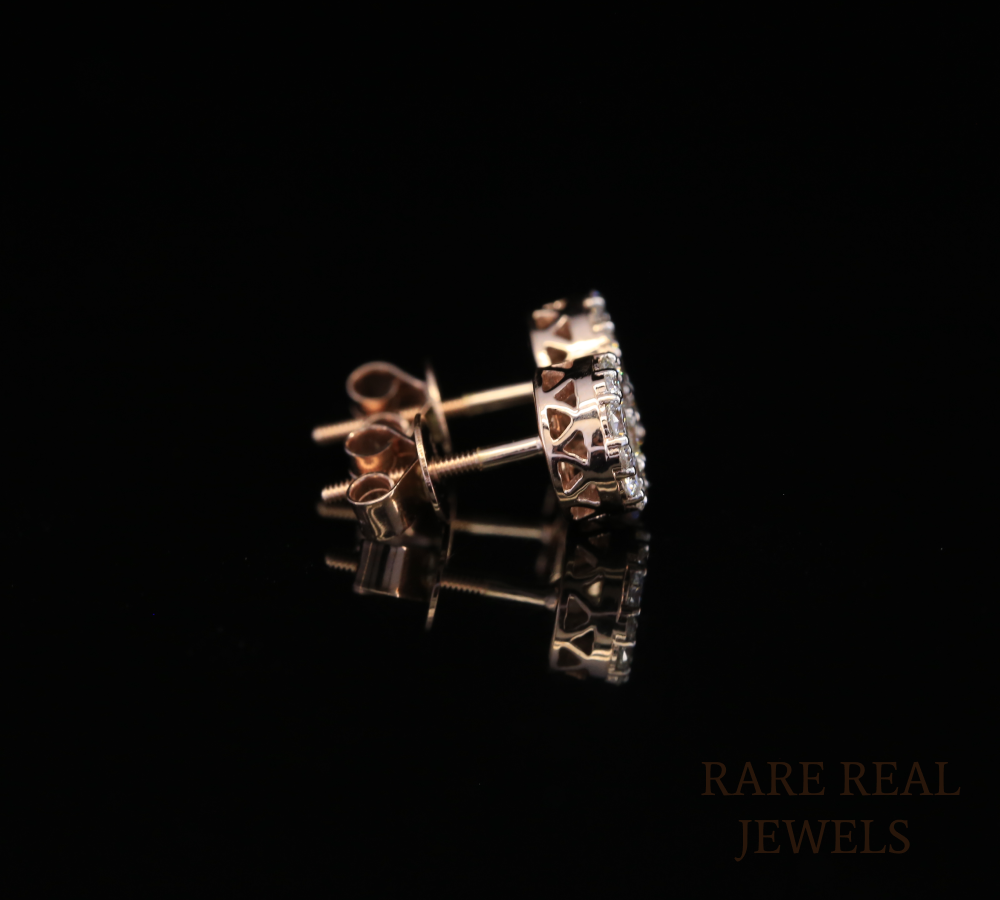 Diamond Cluster Stud Earrings, Round Diamond Floral Earrings, Cluster Diamond Earrings, Luxury Gold Stud Earrings, Gift for Her
