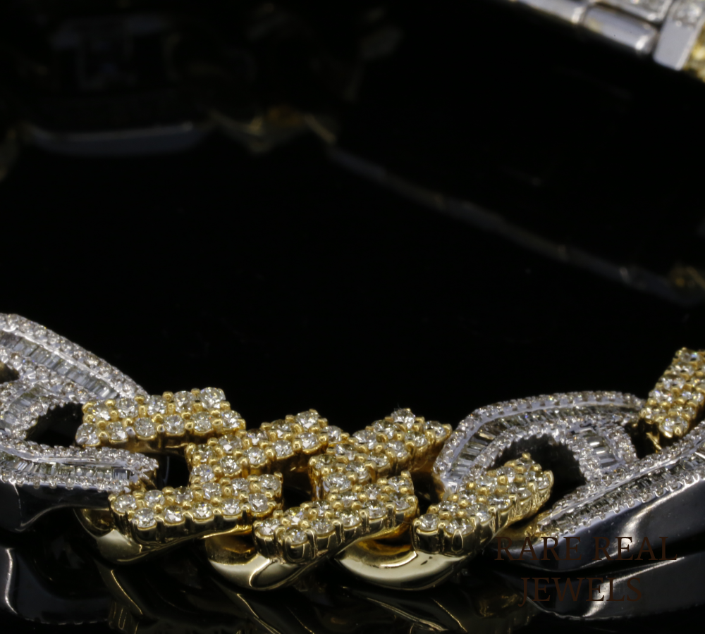 Two-Tone Diamond Cuban Link Bracelet | Heavy Pave Diamond Chain Bracelet in Yellow & White Gold