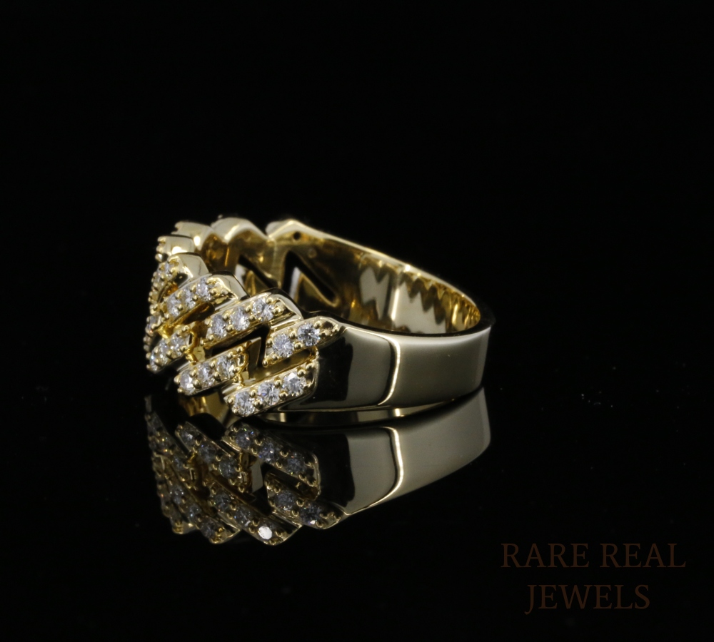 Diamond Link Statement Ring | Yellow Gold Diamond Chain Ring | Pave Diamond Fashion Ring | Luxury Cuban Link Ring | Modern Diamond Band