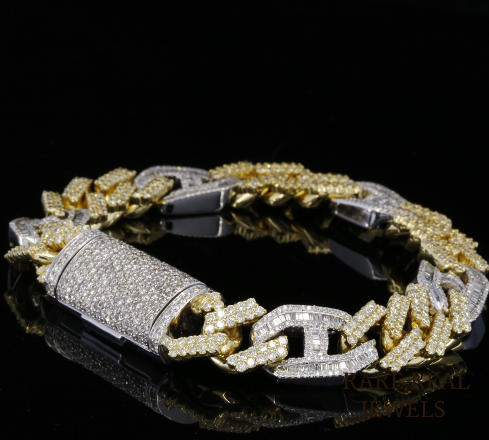 Two-Tone Diamond Cuban Link Bracelet | Heavy Pave Diamond Chain Bracelet in Yellow & White Gold