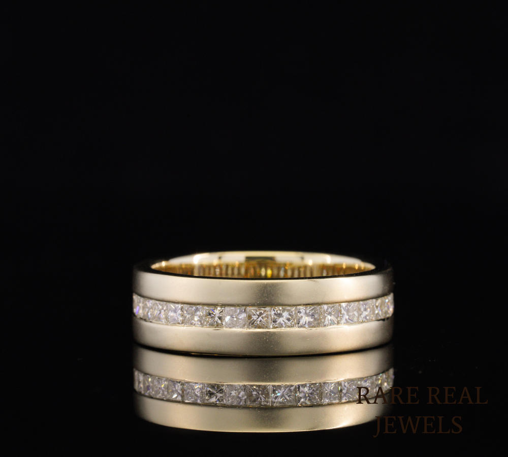Princess Cut Diamond Wedding Band, Men's Diamond Ring, Channel Set Diamond Band, Gold Wedding Ring, Anniversary Band, Unisex Diamond Jewelry