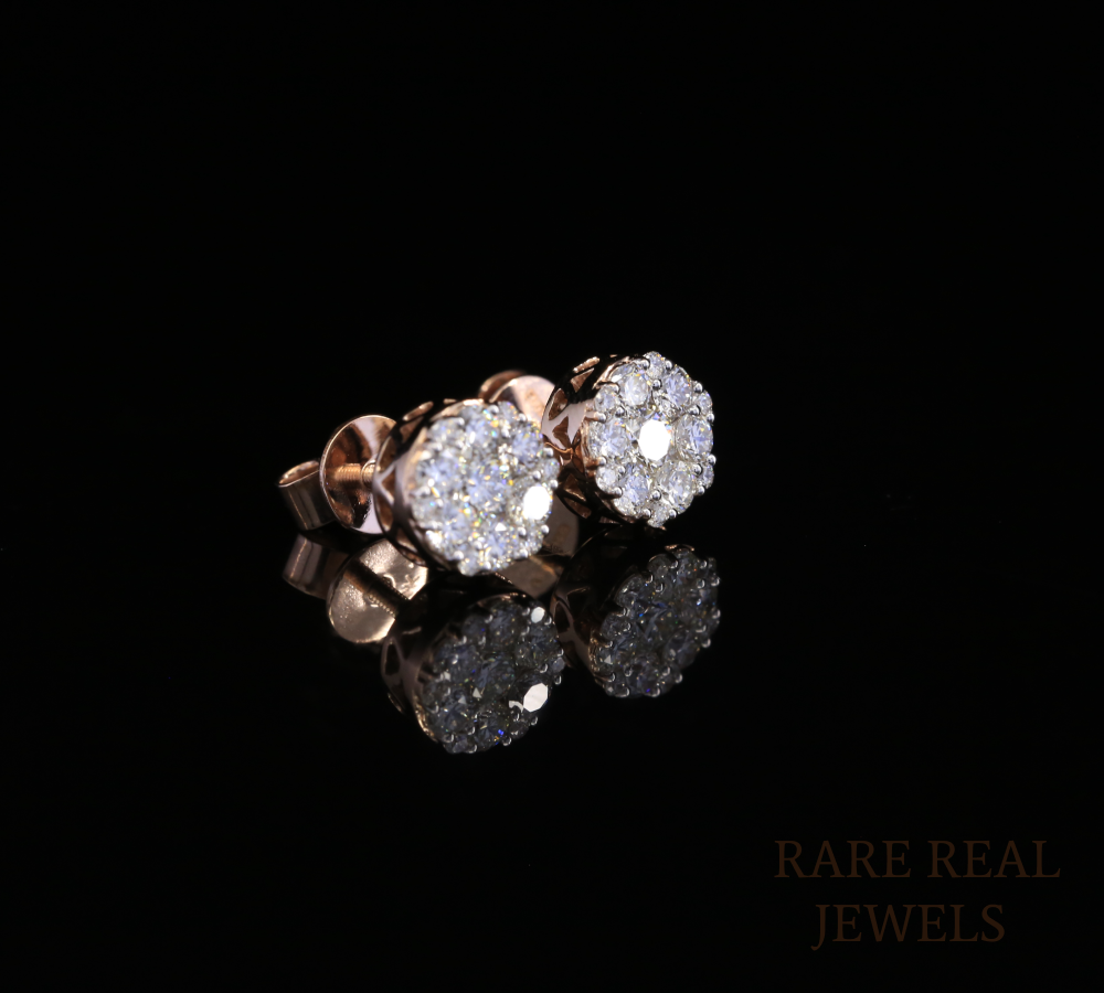 Diamond Cluster Stud Earrings, Round Diamond Floral Earrings, Cluster Diamond Earrings, Luxury Gold Stud Earrings, Gift for Her
