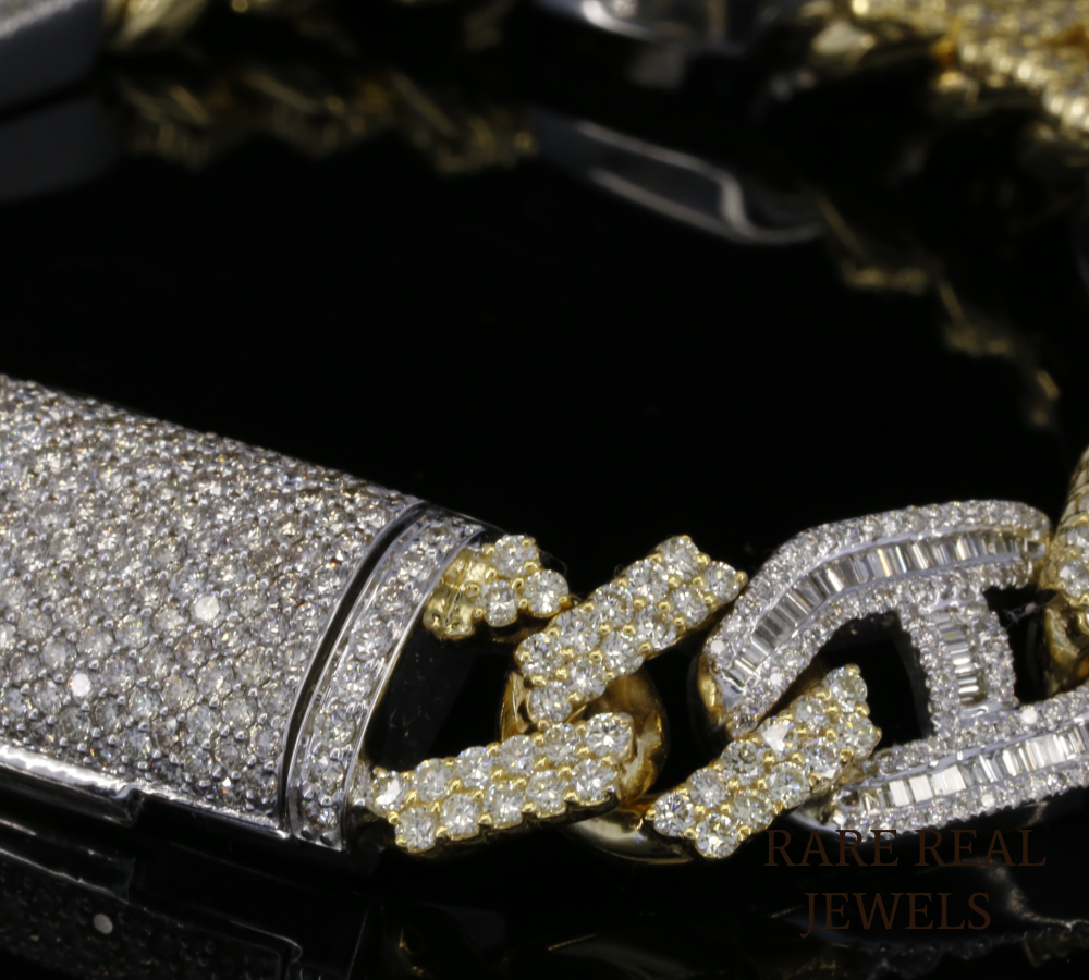 Two-Tone Diamond Cuban Link Bracelet | Heavy Pave Diamond Chain Bracelet in Yellow & White Gold