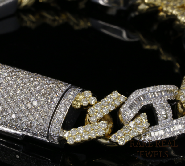 Two-Tone Diamond Cuban Link Bracelet | Heavy Pave Diamond Chain Bracelet in Yellow & White Gold