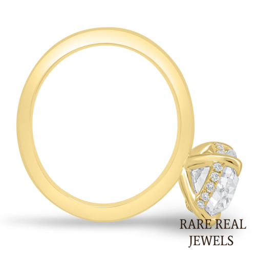 Oval Lab Grown Diamond Engagement Ring: Yellow Gold Solitaire with Hidden Halo