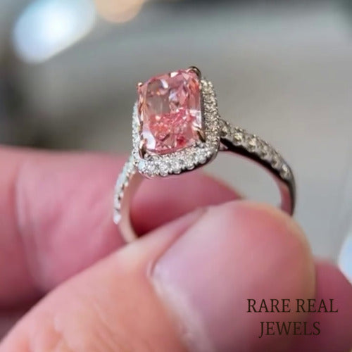2.00ct Pink Lab Grown Diamond Halo Engagement Ring - White Gold
