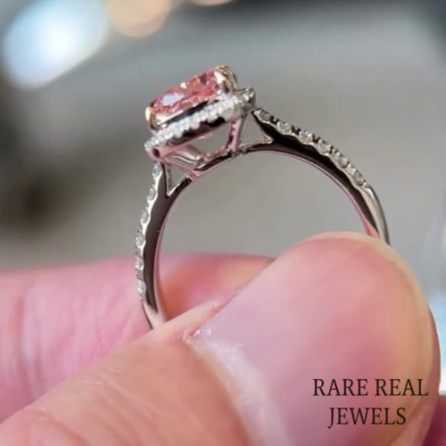 2.00ct Pink Lab Grown Diamond Halo Engagement Ring - White Gold