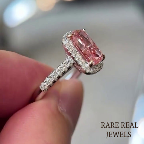 2.00ct Pink Lab Grown Diamond Halo Engagement Ring - White Gold