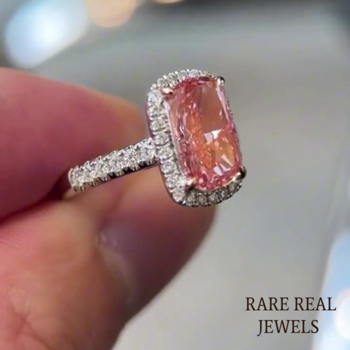 2.00ct Pink Lab Grown Diamond Halo Engagement Ring - White Gold