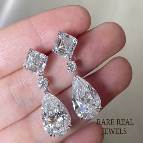 Lab Grown Diamond Drop Earrings, 14K White Gold, Asscher & Pear Cut Main image