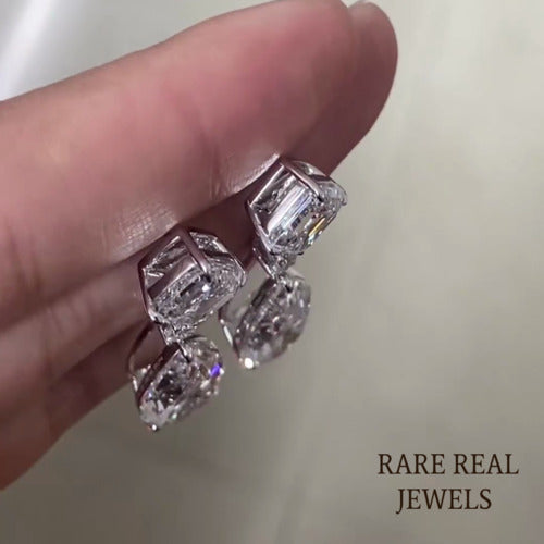 Lab Grown Diamond Drop Earrings, 14K White Gold, Asscher & Pear Cut