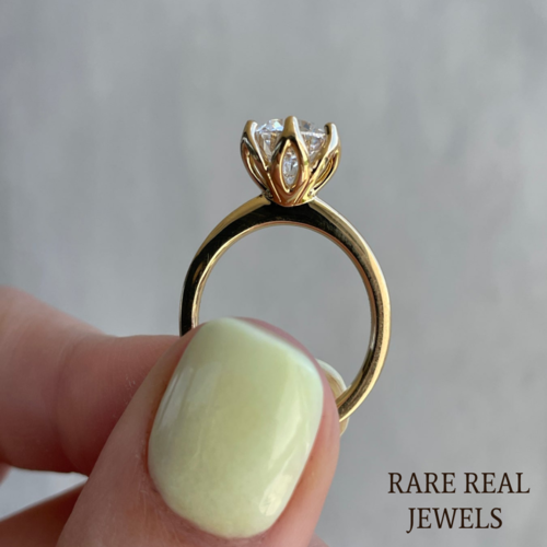 3.00ct Round Lab Diamond Engagement Ring: 10K Yellow Gold Tulip Setting