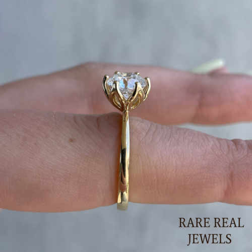 3.00ct Round Lab Diamond Engagement Ring: 10K Yellow Gold Tulip Setting