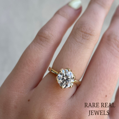 3.00ct Round Lab Diamond Engagement Ring: 10K Yellow Gold Tulip Setting