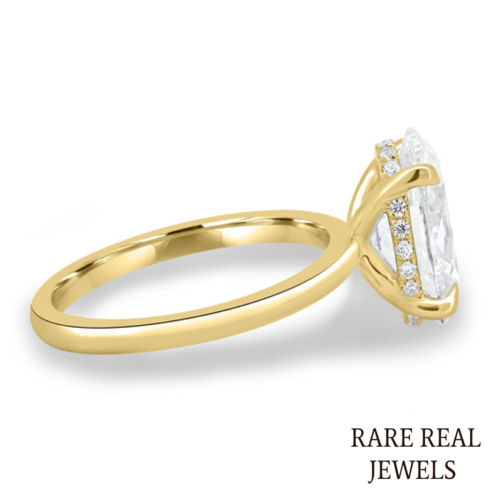 Oval Lab Grown Diamond Engagement Ring: Yellow Gold Solitaire with Hidden Halo