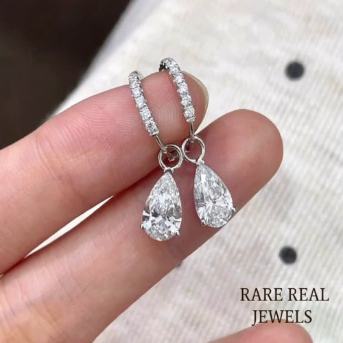 1.00ct Pear Moissanite Drop Earrings: 10K White Gold Dangle Huggies Secondary image