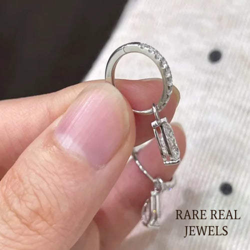 1.00ct Pear Moissanite Drop Earrings: 10K White Gold Dangle Huggies