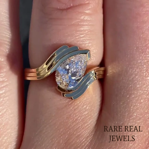 1.00 ct Pear Lab Grown Diamond Yellow Gold Half Bezel Engagement Ring
