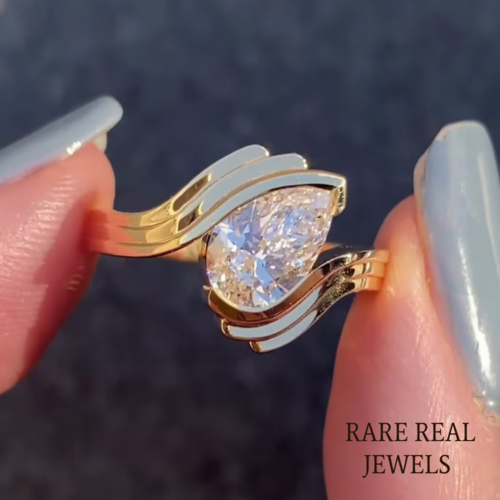 1.00 ct Pear Lab Grown Diamond Yellow Gold Half Bezel Engagement Ring
