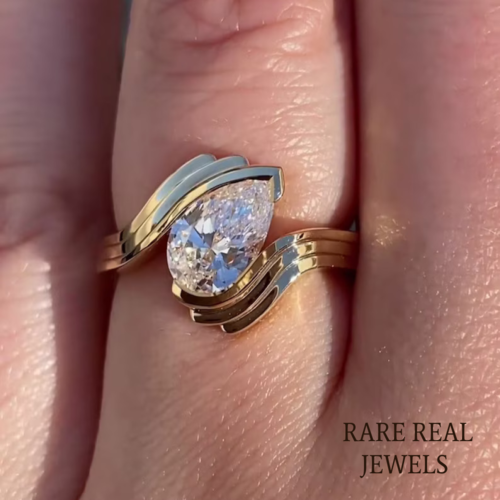 1.00 ct Pear Lab Grown Diamond Yellow Gold Half Bezel Engagement Ring