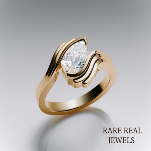 1.00 ct Pear Lab Grown Diamond Yellow Gold Half Bezel Engagement Ring