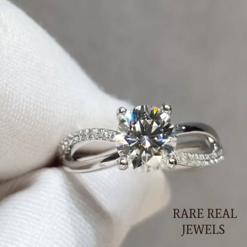 White Gold Moissanite Twist Ring: Pavé Band Engagement Jewelry Secondary image