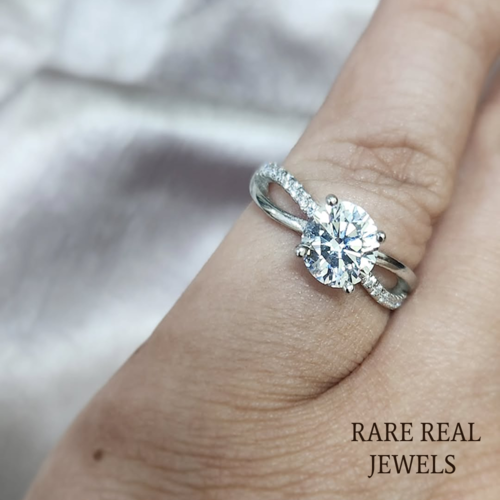 White Gold Moissanite Twist Ring: Pavé Band Engagement Jewelry