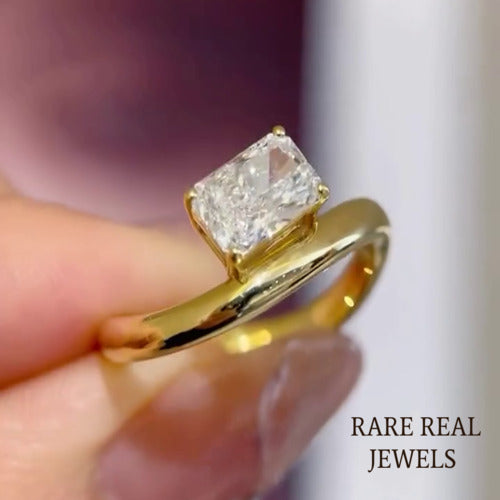Radiant Cut 1.00 CT Lab Grown Grown Diamond Ring: 10K Yellow Gold Twisted Band