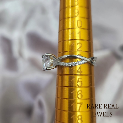 White Gold Moissanite Twist Ring: Pavé Band Engagement Jewelry