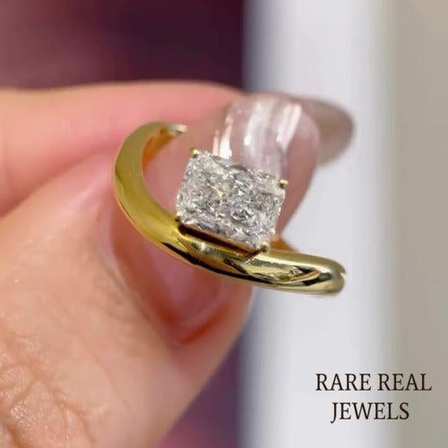 Radiant Cut 1.00 CT Lab Grown Grown Diamond Ring: 10K Yellow Gold Twisted Band