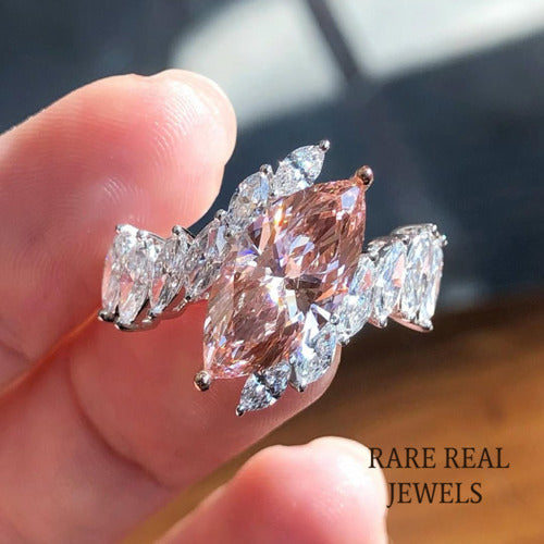 1.50CT Pink Marquise Lab Grown Diamond Engagement Ring, White Gold