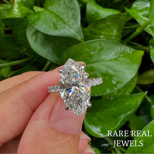 1.00ct Marquise Cut Lab Grown Diamond Ring: White Gold Pavé Band Main image