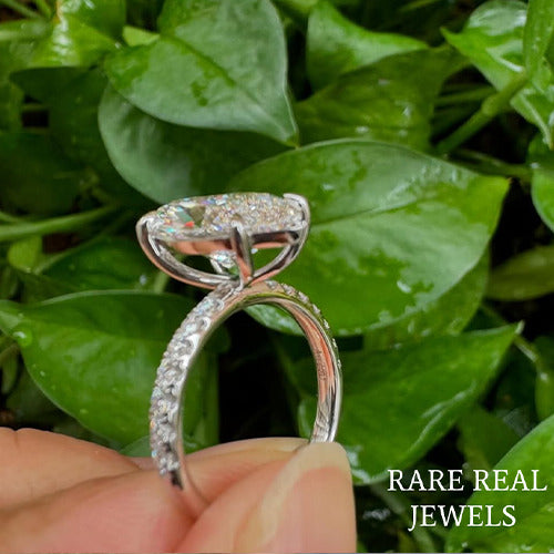 1.00ct Marquise Cut Lab Grown Diamond Ring: White Gold Pavé Band