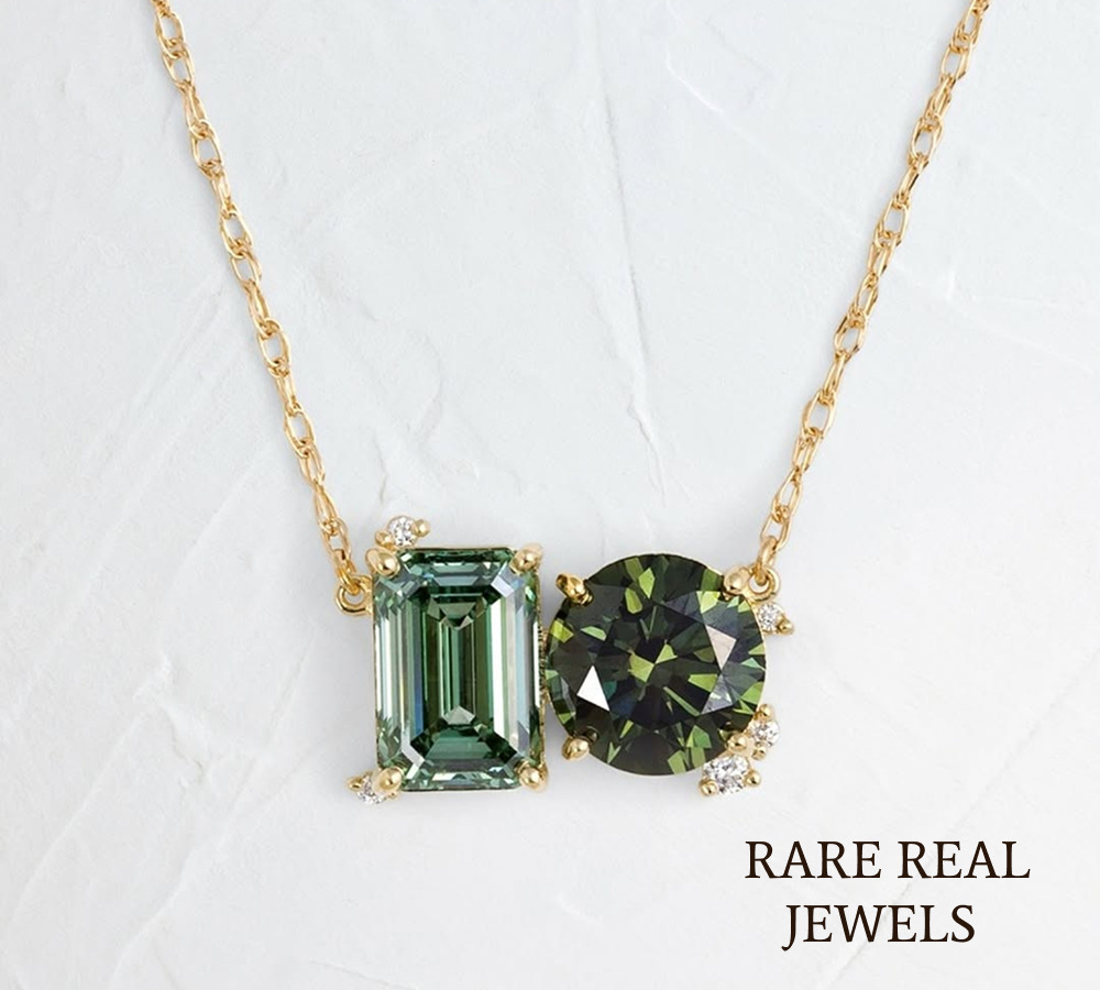 Blue Oval & Round Lab Grown Diamond Necklace, 14K Yellow Gold Two Stone Pendant, Toi Et Moi Necklace, Gift for Her Secondary image