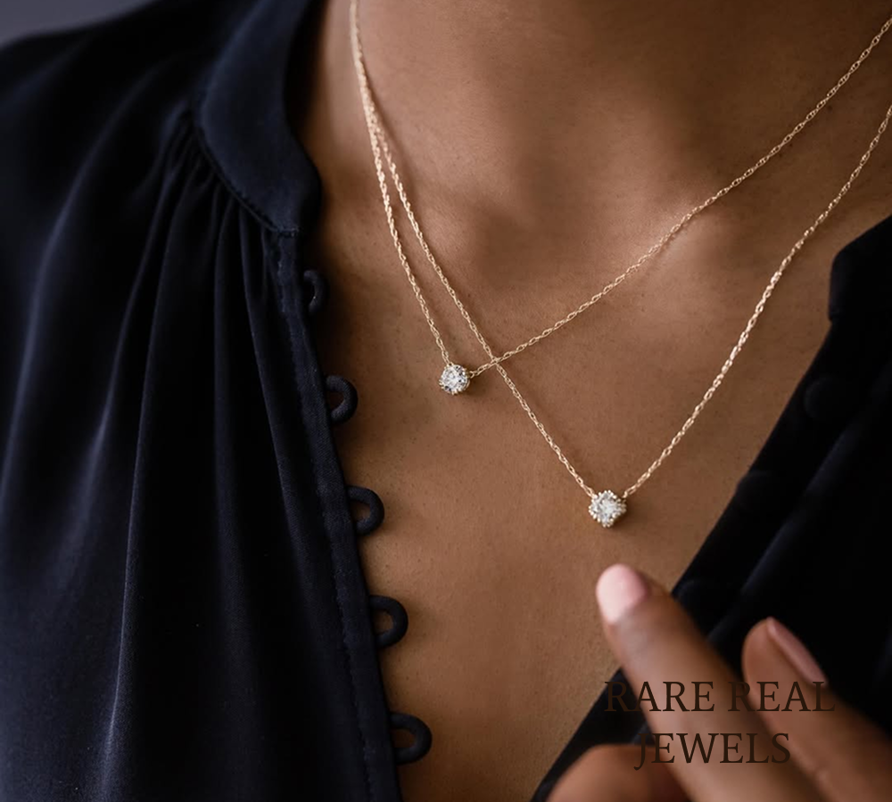 Round Halo Lab Grown Diamond Necklace, 14K Rose Gold Pendant, Minimalist Diamond Necklace, Gift for Her, Fine Jewelry Main image