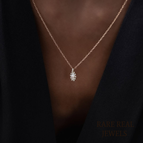 Luxury Marquise Cut Diamond Halo Pendant Necklace in 14K Yellow Gold – Elegant Solitaire Diamond Necklace for Women Main image