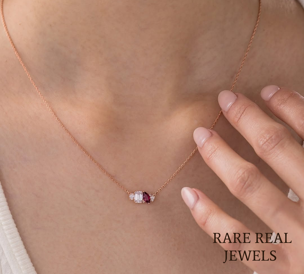 Mixed Shape Lab Grown Diamond Necklace in 14K Rose Gold | Emerald, Pear, Round & Heart Diamond Pendant Secondary image
