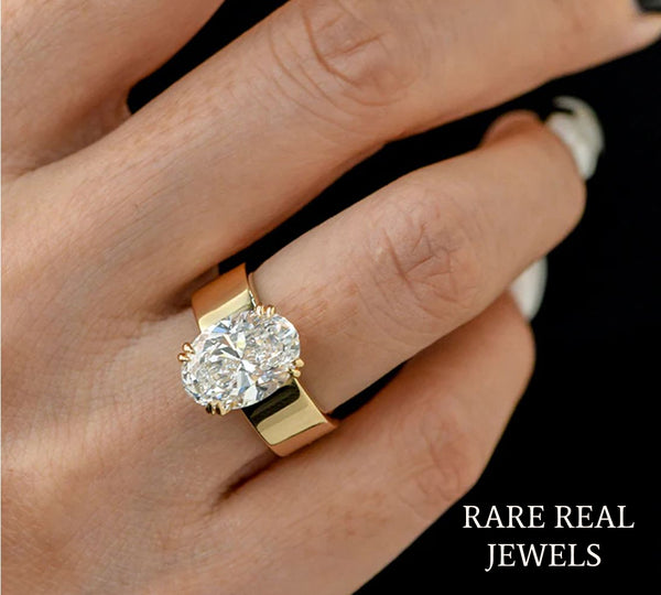 3 CT Oval Cut Lab Grown Diamond Engagement Ring | 14K Yellow Gold Solitaire Ring | Hidden Basket Proposal Ring | Bridal Jewelry Gift
