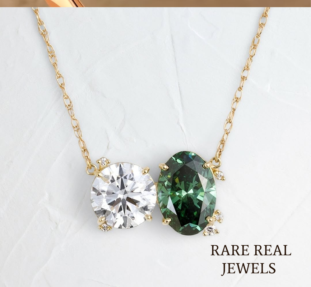 Blue Oval & Round Lab Grown Diamond Necklace, 14K Yellow Gold Two Stone Pendant, Toi Et Moi Necklace, Gift for Her