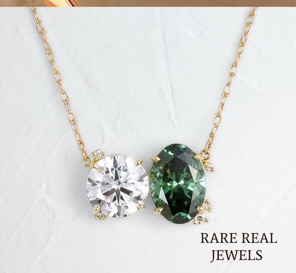 Blue Oval & Round Lab Grown Diamond Necklace, 14K Yellow Gold Two Stone Pendant, Toi Et Moi Necklace, Gift for Her