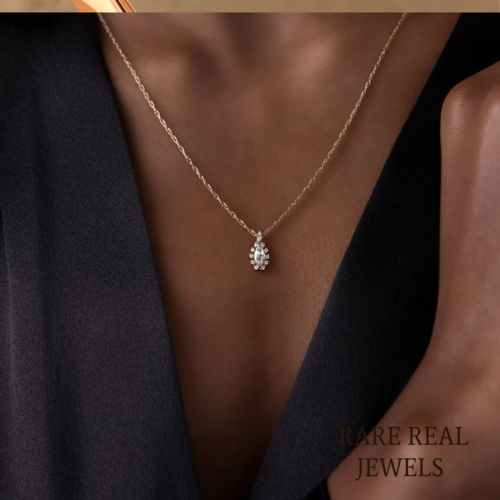 Luxury Marquise Cut Diamond Halo Pendant Necklace in 14K Yellow Gold – Elegant Solitaire Diamond Necklace for Women