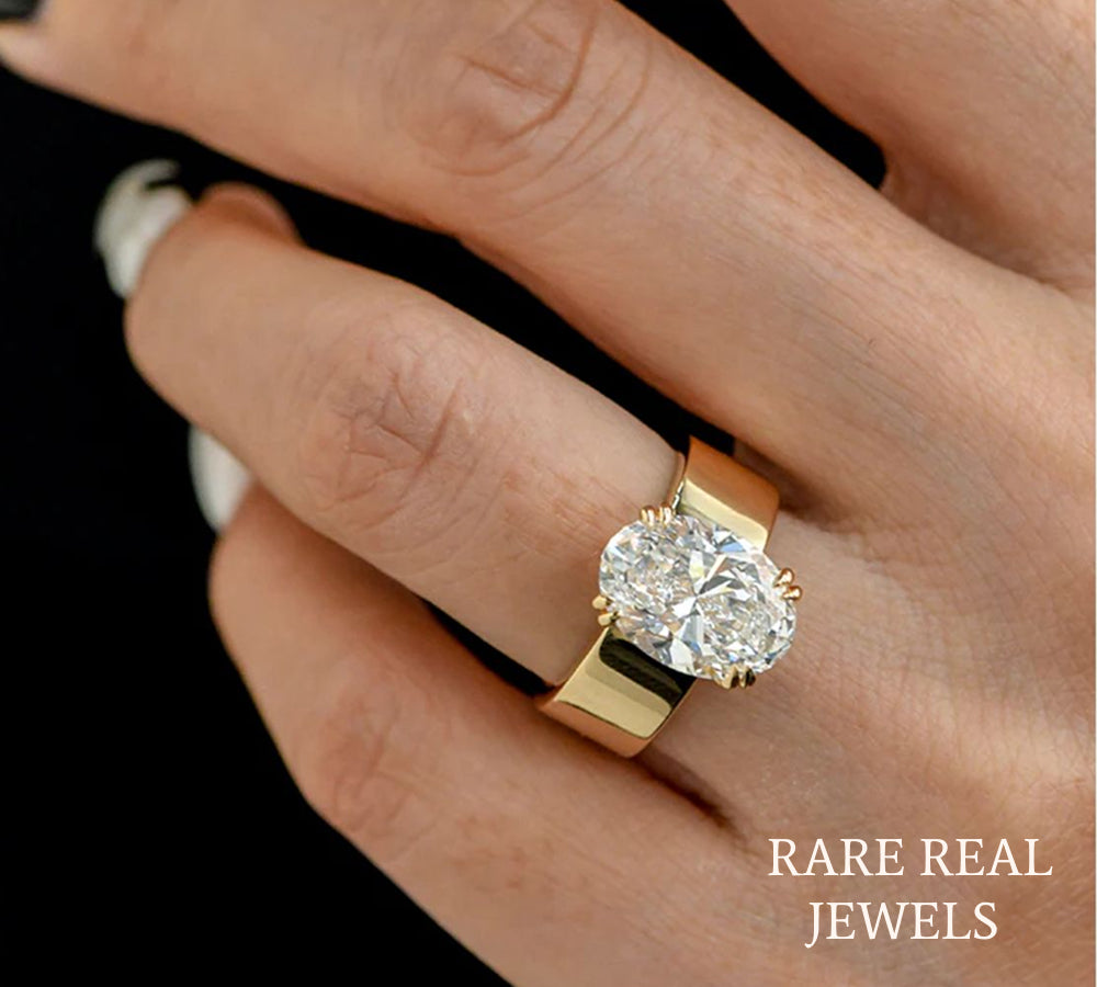 3 CT Oval Cut Lab Grown Diamond Engagement Ring | 14K Yellow Gold Solitaire Ring | Hidden Basket Proposal Ring | Bridal Jewelry Gift Main image