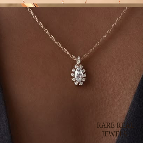 Luxury Marquise Cut Diamond Halo Pendant Necklace in 14K Yellow Gold – Elegant Solitaire Diamond Necklace for Women