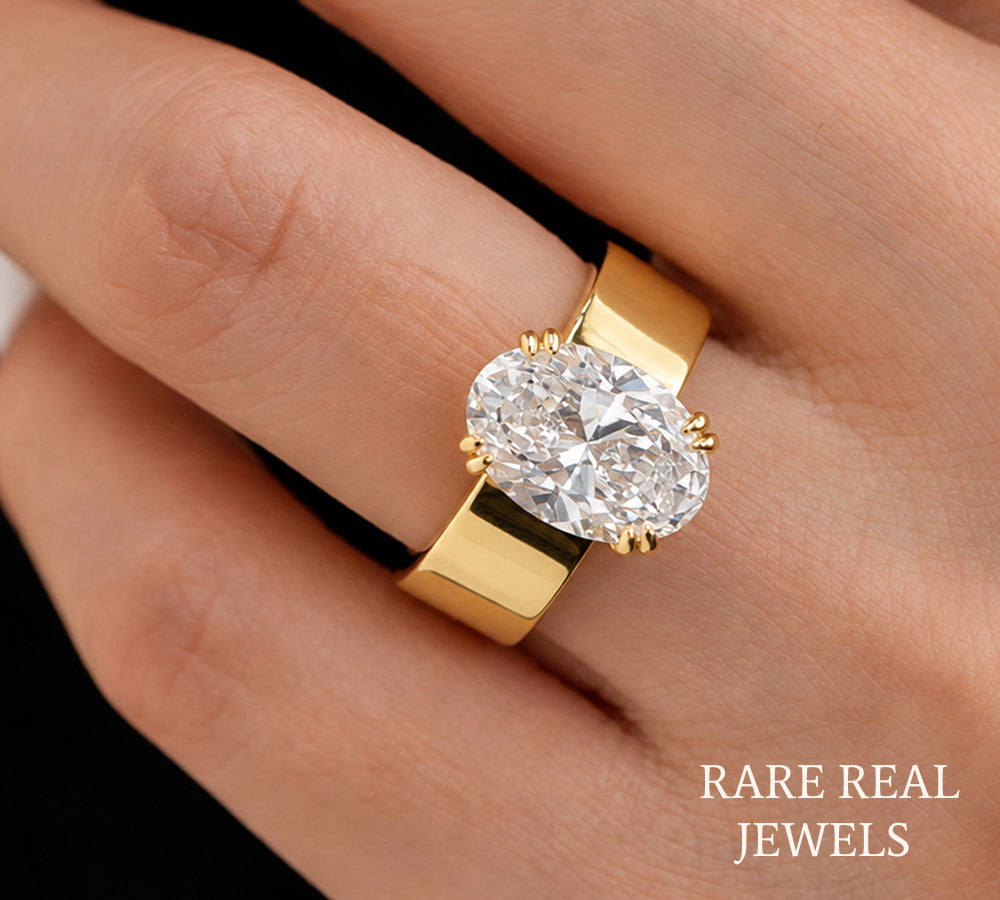 3 CT Oval Cut Lab Grown Diamond Engagement Ring | 14K Yellow Gold Solitaire Ring | Hidden Basket Proposal Ring | Bridal Jewelry Gift
