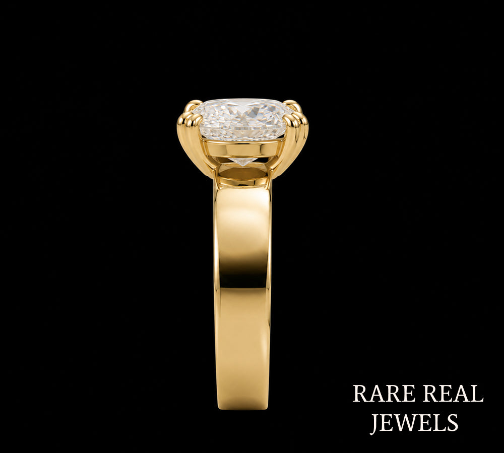 3 CT Oval Cut Lab Grown Diamond Engagement Ring | 14K Yellow Gold Solitaire Ring | Hidden Basket Proposal Ring | Bridal Jewelry Gift