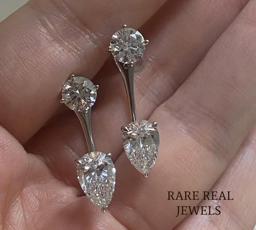 Round & Pear Lab Grown Diamond Drop Earrings, 14K White Gold Dangle Earrings, Bridal Diamond Earrings, Gift for Her Secondary image