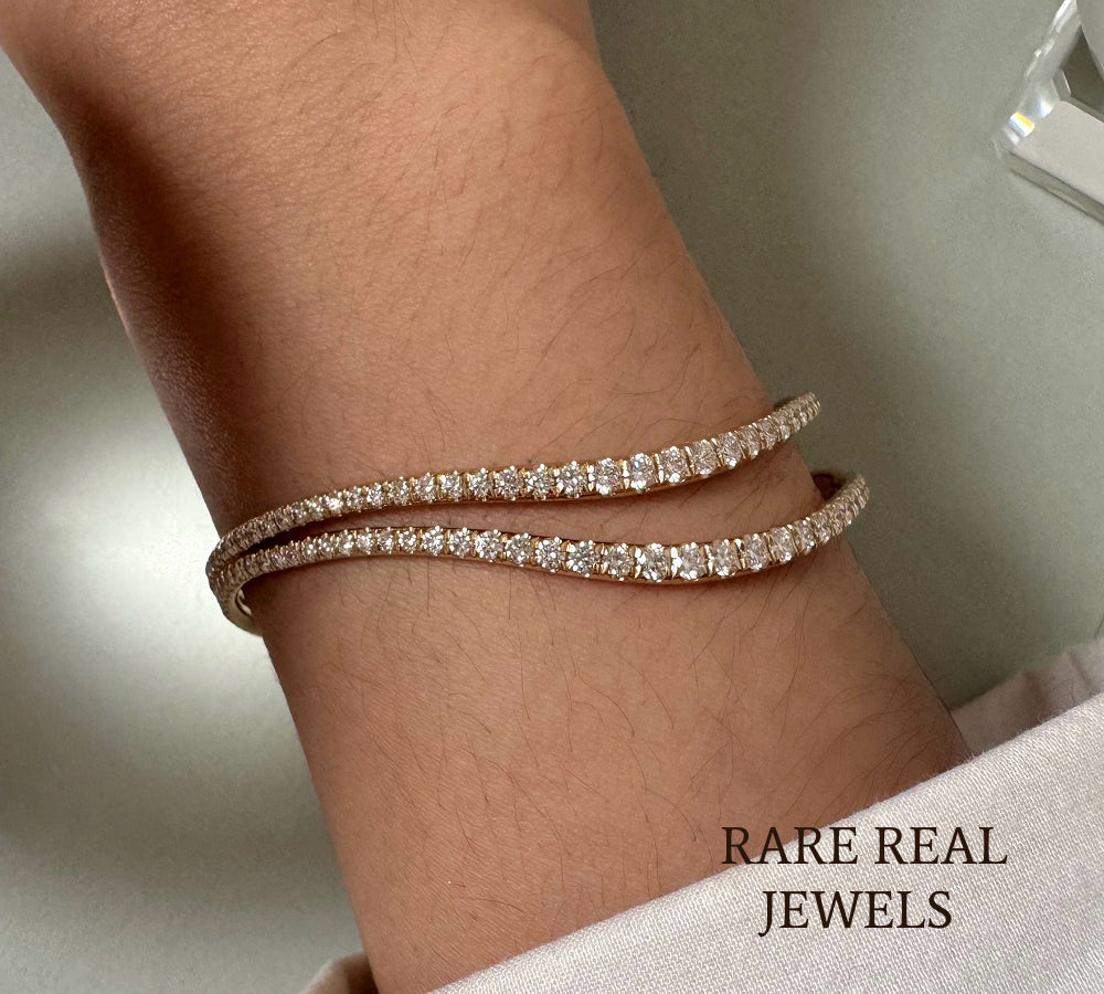 Luxury Double Row Diamond Tennis Bracelet in 14K Yellow Gold – Layered Round Diamond Bracelet for Women Main image