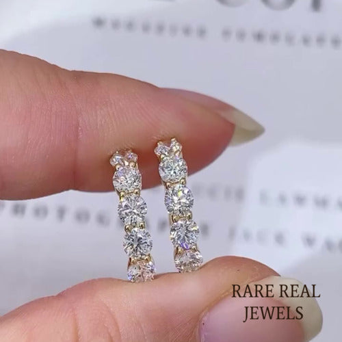 10K Gold Lab Grown Diamond Huggie Hoop Earrings: Dainty 5-Stone Design Main image