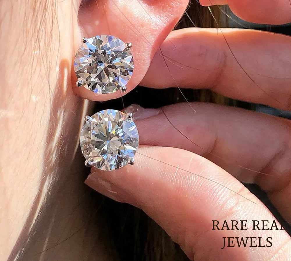 Luxury Round Brilliant Solitaire Diamond Stud Earrings in 14K White Gold – Classic Four Prong Diamond Earrings for Women Secondary image