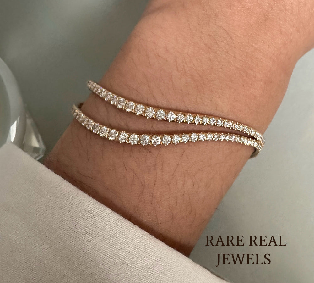 Luxury Double Row Diamond Tennis Bracelet in 14K Yellow Gold – Layered Round Diamond Bracelet for Women Secondary image